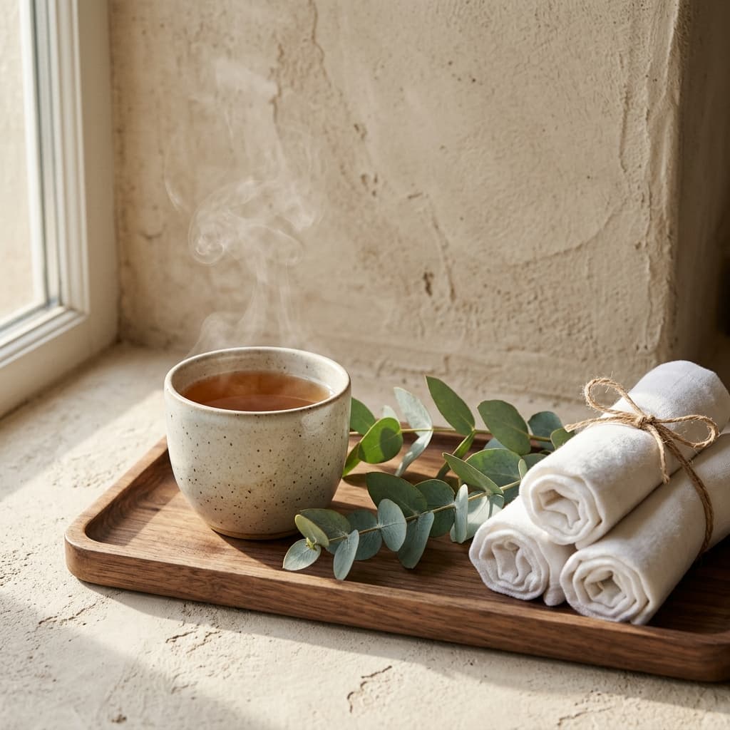 Studio wellness herbal tea and towels